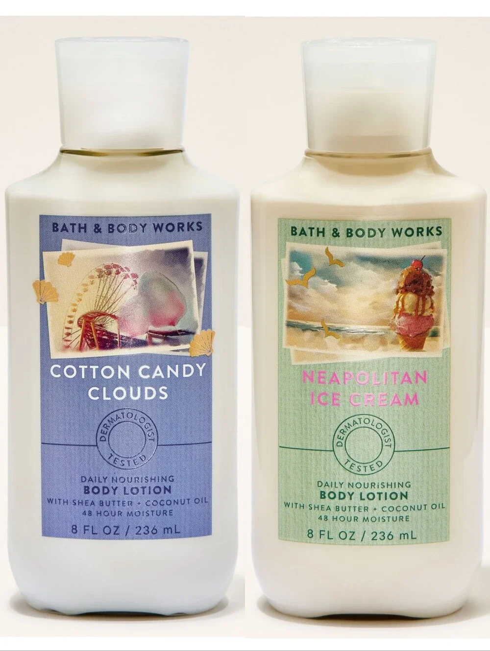 Bath & Body Works Cotton Candy Clouds & Neopolitan Ice Cream Fine Body Lotions